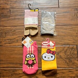 Daiso Pink and Yellow Cartoon Character Socks